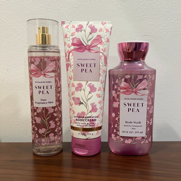 Bath and Body Works Sweet Pea Set Mist, Body Cream, Body Wash NEW - Picture 1 of 3